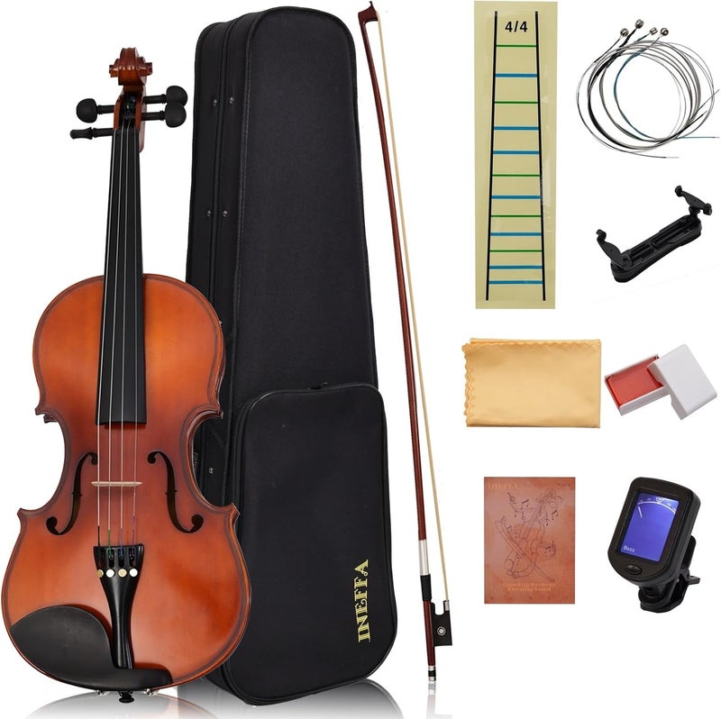 INEFFA Violin 1/2 for Beginners with Hard Case, Violin Bow, Bridge, Rosin, Shoulder Rest, Stickers, Tuner, Instruction, Handcraft with Maple, Spruce - Image 1